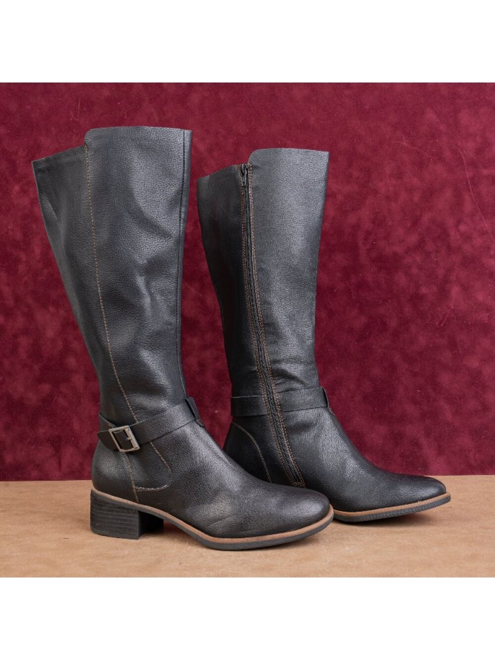 Korks Women Black Zip Faux Leather Wide Calf Classic Riding Fashion Boots sz 8.5